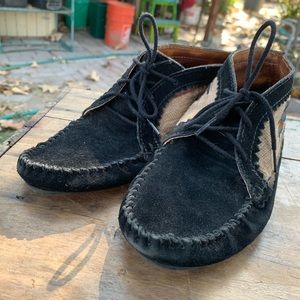 Suede & Woven Minnetonka Moccasins